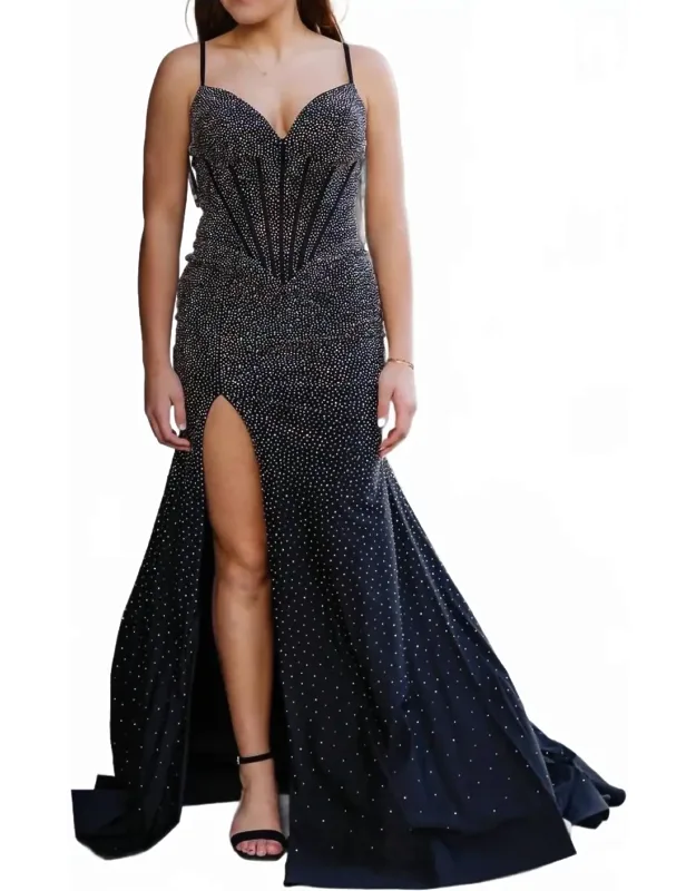 Fitted Hot Fix Corset Bodice Prom Dress