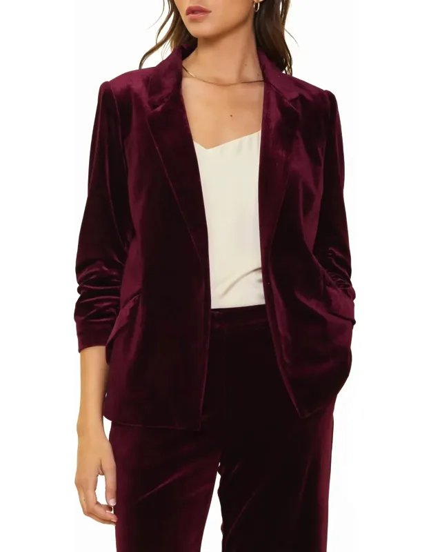 Velvet Crush Blazer With Bunched Sleeves