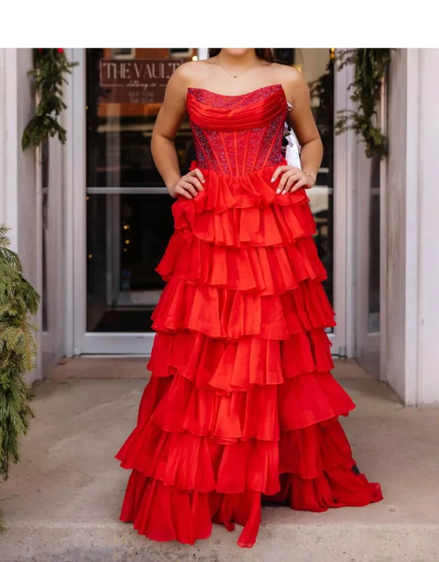Modern Edge Strapless Prom Dress