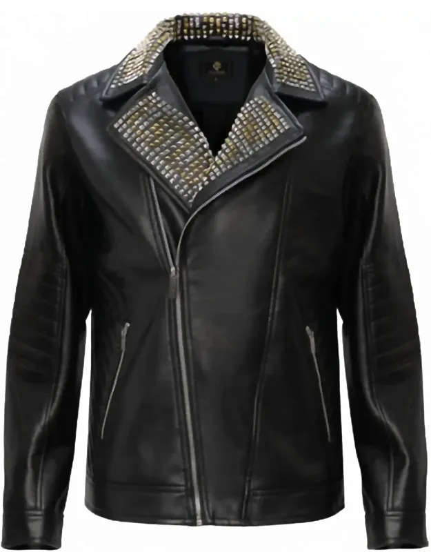 Studded Collar Trim Moto Jacket