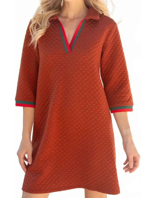 Stripe Band Collared Shift Dress