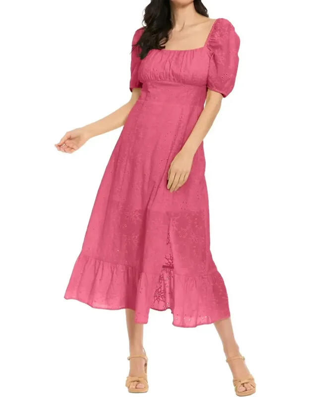Square Neck Eyelet Midi Dress