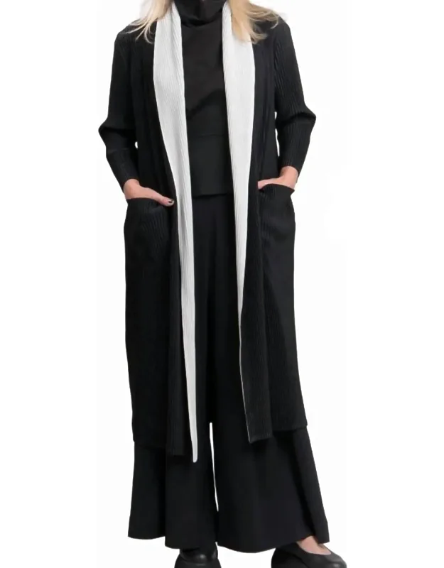 Plisse Open Front Long Coat