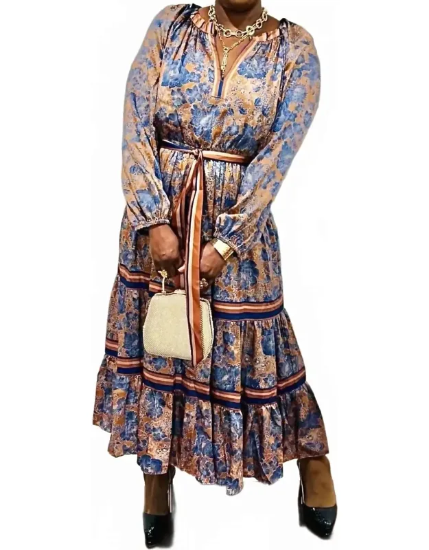 Split V-neck A-line Floral Print Dress