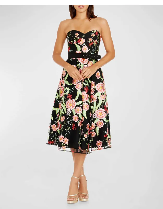 Mabel Strapless Floral-embroidered Midi Dress