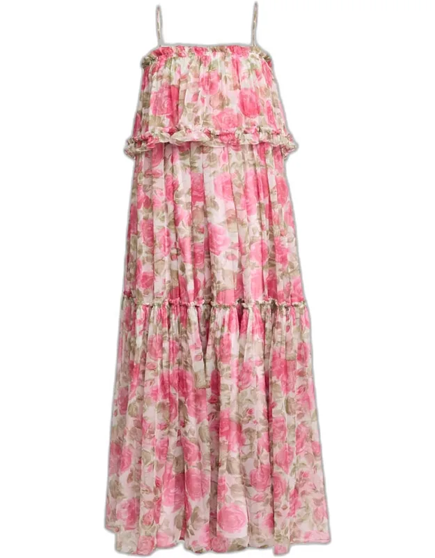 Silk Chiffon Ruffle Tiered Maxi Dress