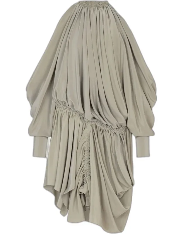 Asymmetric Draped Cold-shoulder High-low Dress