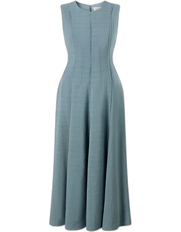 Sleeveless Raw-edge Paneled Fluid Viscose Maxi Dress