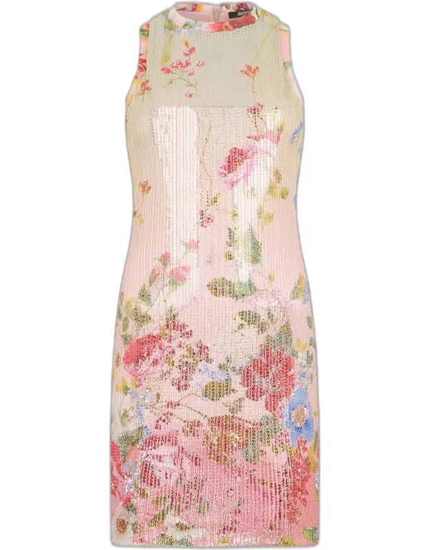 Flowers Print Sequined Mini Dress