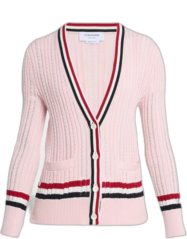 Ladder Cable Knit V-neck Cardigan
