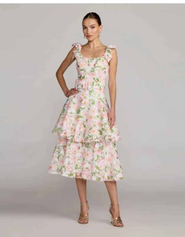 Floral Lace Tiered Midi Dress