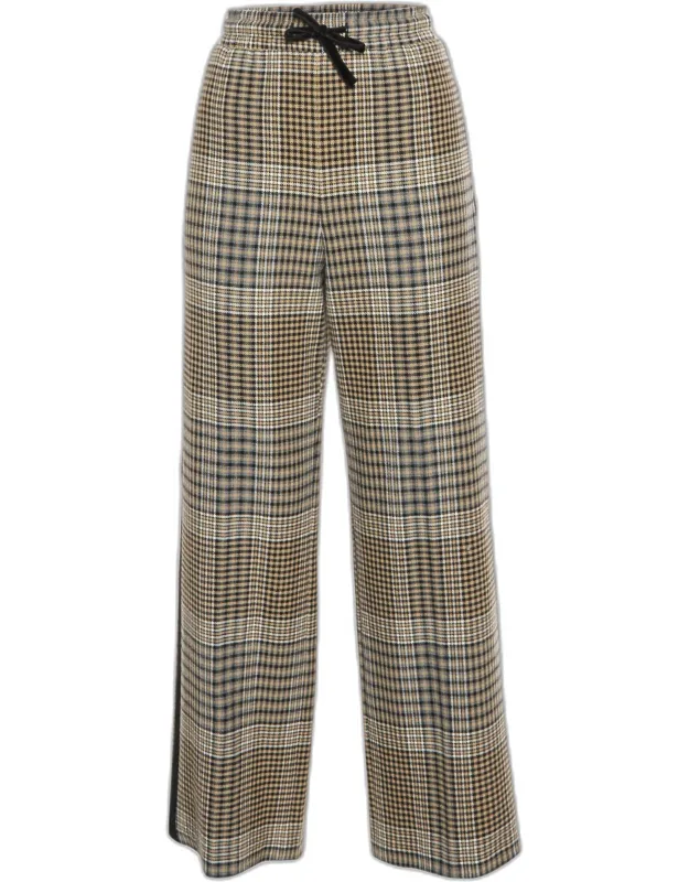 Brown Plaid Pattern Wool Blend Wide Leg Pants