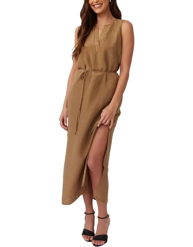 Sleeveless Belted Linen-blend Maxi Dress