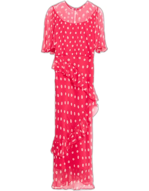Polka Dot Frill Midi Dress