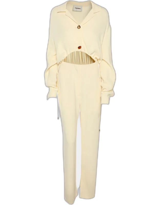 Cream Stretch Crepe Cut Out Jumpsuit