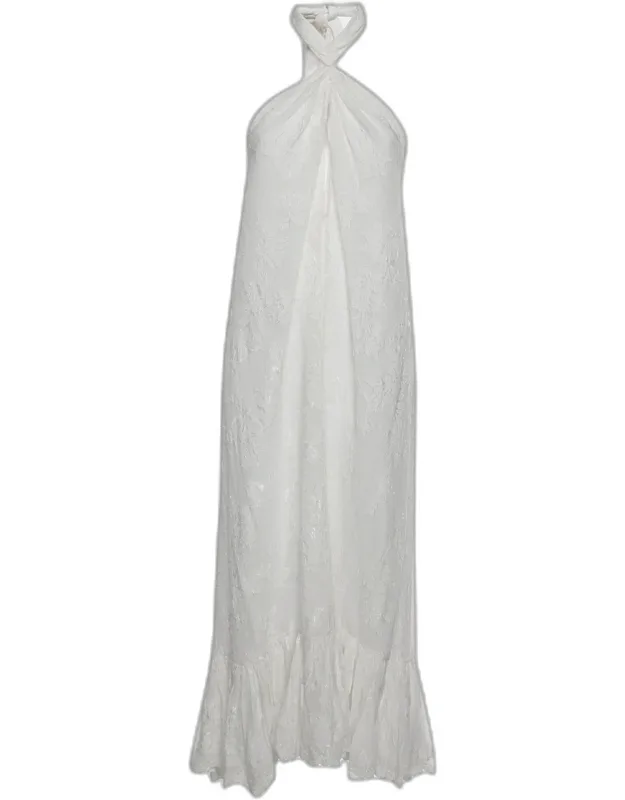 Floral Jacquard Nera Halter Maxi Dress