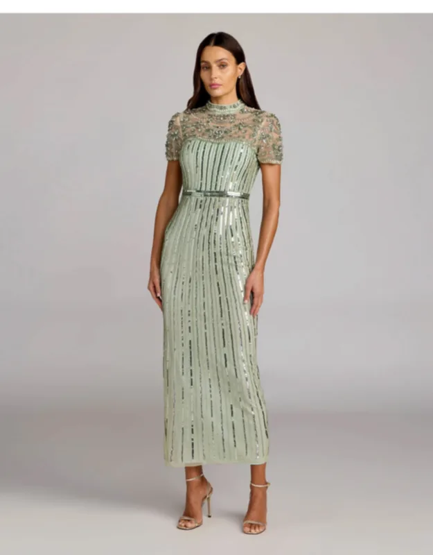 Beaded Mock Neck Midi Dress