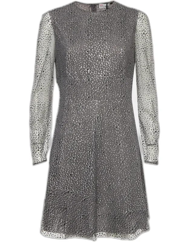 Dot Pattern Tulle Long Sleeve Mini Dress