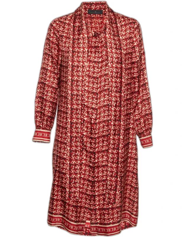 Abstract Printed Silk Button Front Tunic Dress