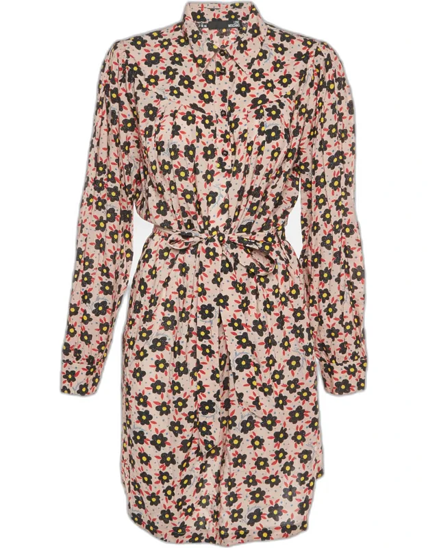 Floral Print Lurex Long Sleeve Mini Dress