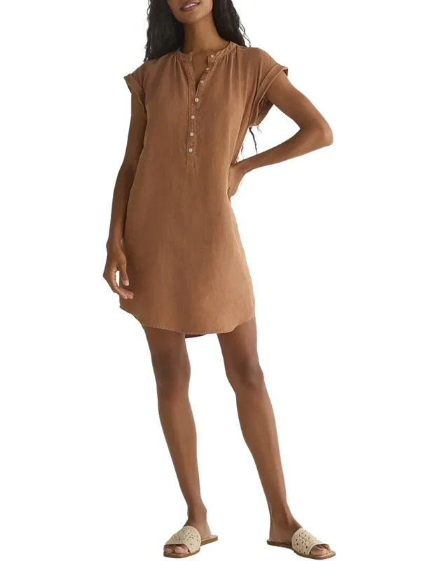 Cap Sleeve Linen Henley Dress