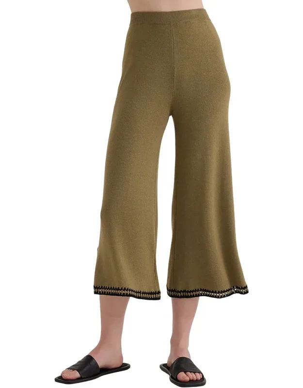 Crocheted Trim Linen-blend Cropped Pants