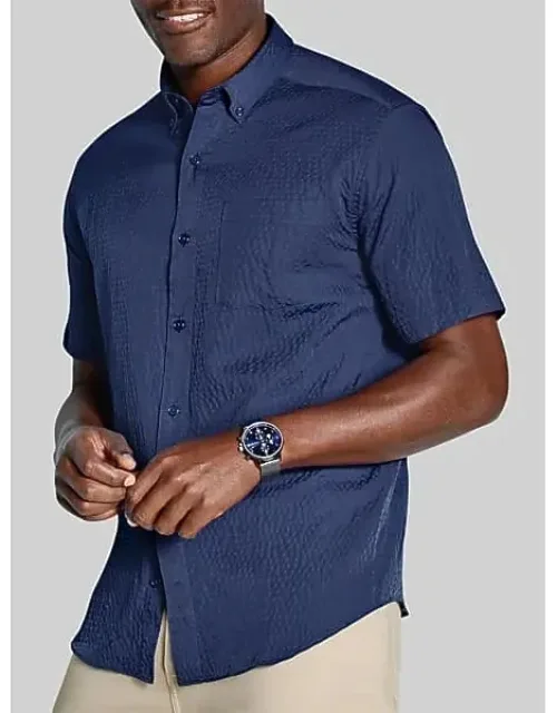 Regular Fit Seersucker Short Sleeve Button Up Shirt