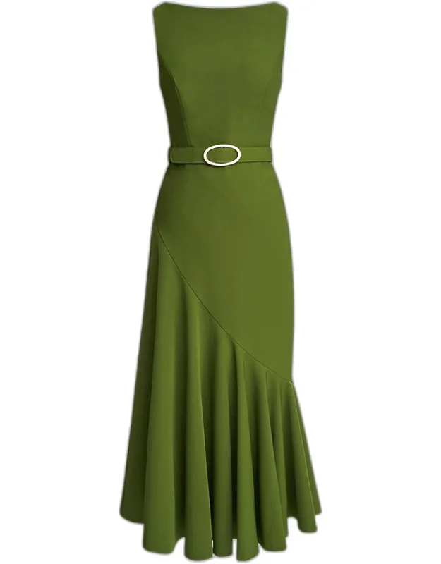 Belted Sleeveless Midi Dress