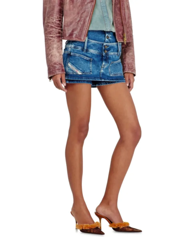 Denim Mini Skort With Double Waist