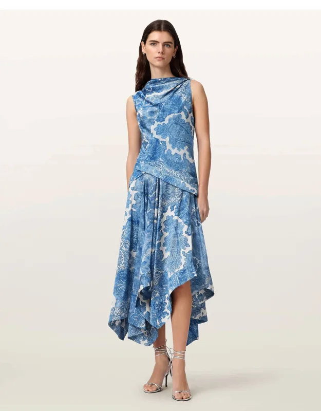 Draped Asymmetric Midi Dress