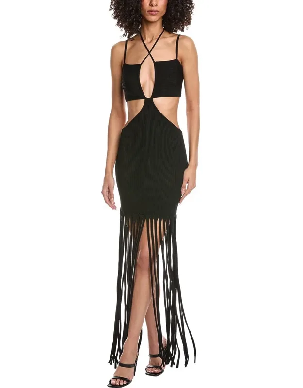 Crepe Matte Cutout Strap Midi Dress