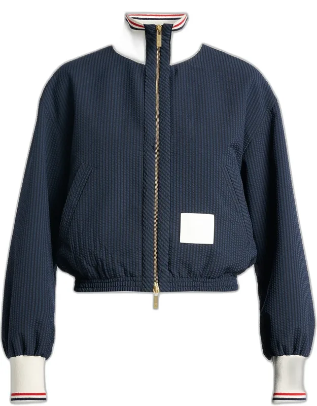 Seersucker Drawstring Track Jacket