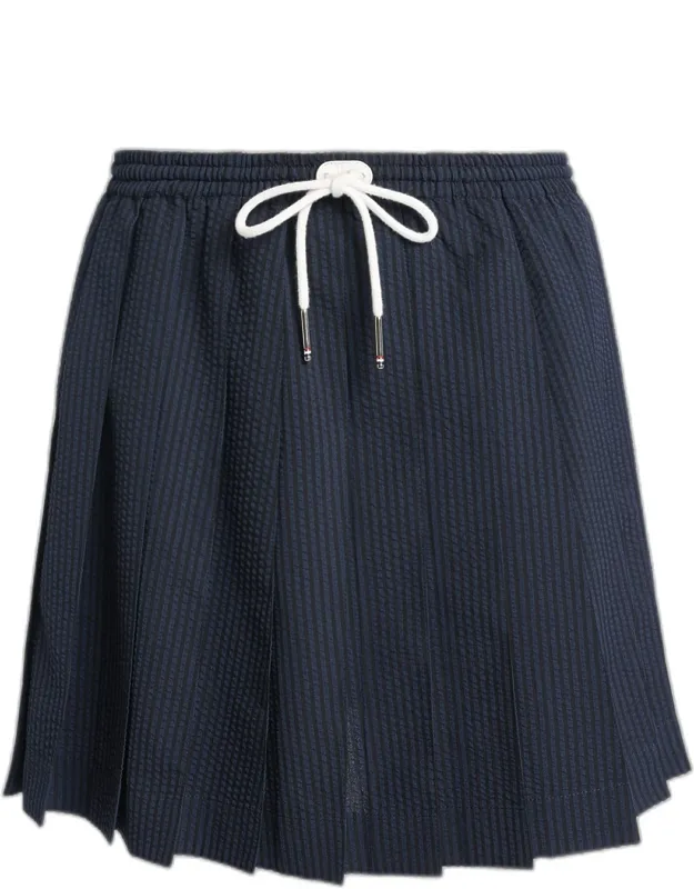 Pleated Seersucker Mini Drawstring Skirt