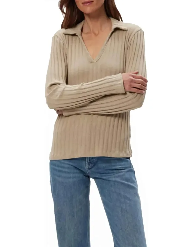 Liyah London Rib Long Sleeve Collared Tee
