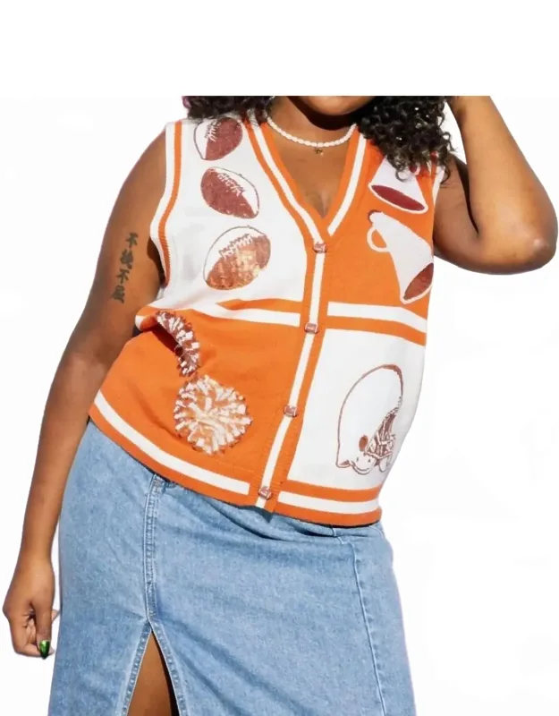 Colorblock Football Icon Button-up Sweater Vest
