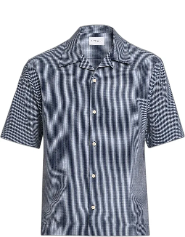 Checked Cotton Bowling Shirt With Embroidery