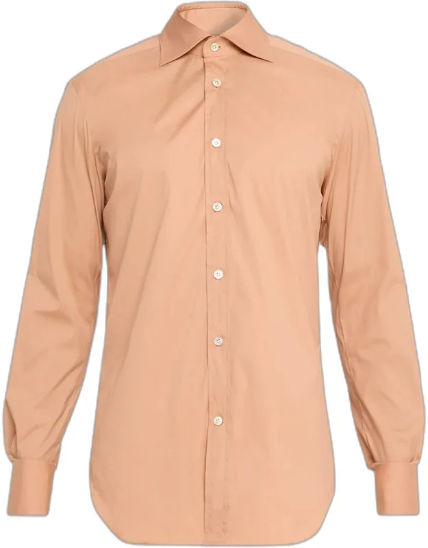 _solid Cotton Sport Shirt With Spread Collar And Mother-of-pearl Buttons_