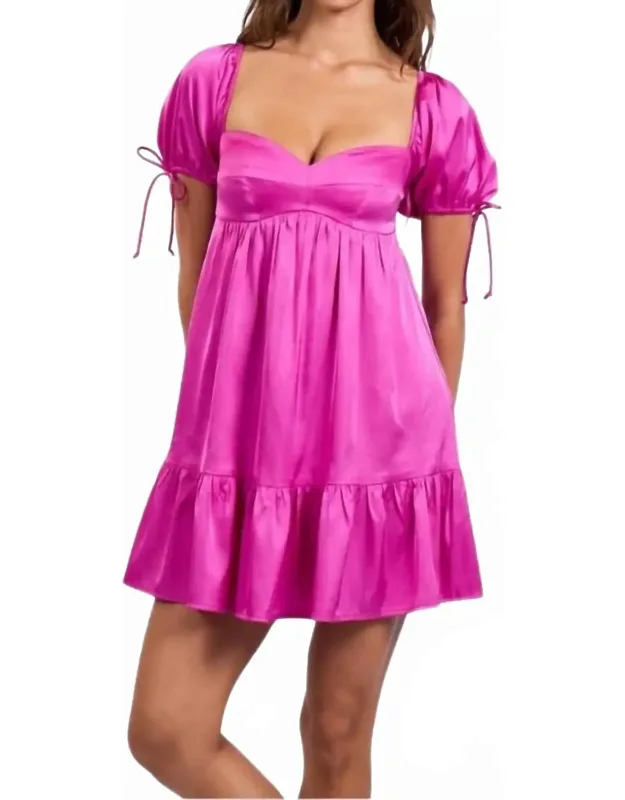 Satin Puff Sleeve Babydoll Dress