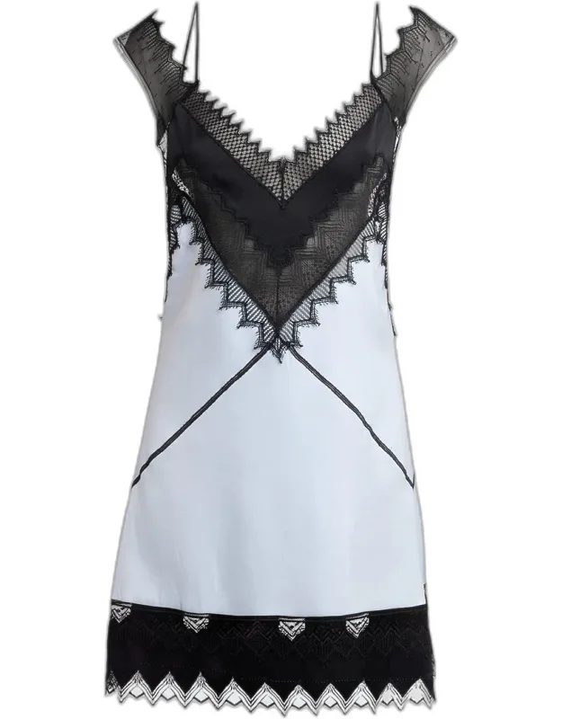 Silk Wool Suiting Lace-trim Mini Dress