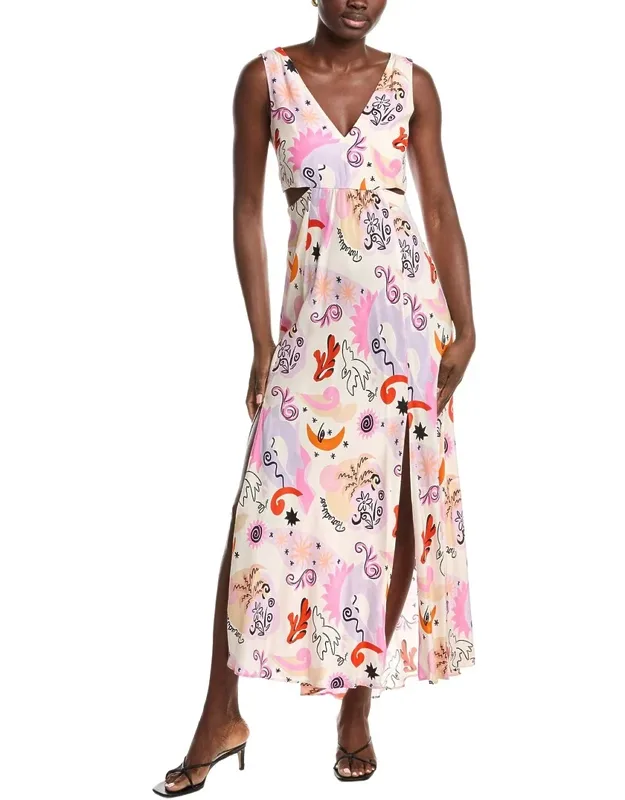 Cutout Waist Silk Maxi Dress