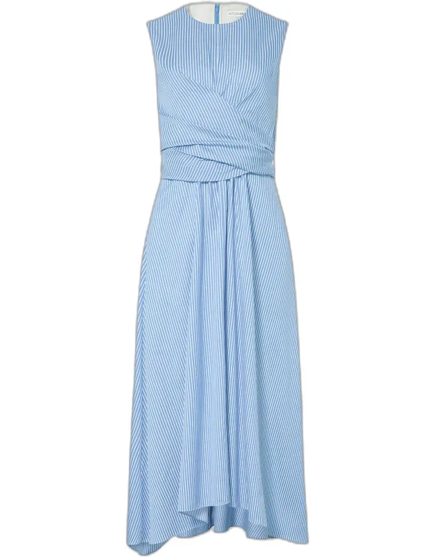 Penny Striped Crossover Draped Midi Dress
