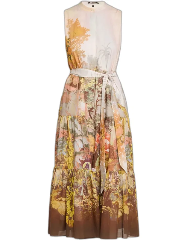 Tiered Botanical-print Midi Dress