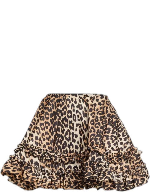 Leopard-print Satin Mini Skirt