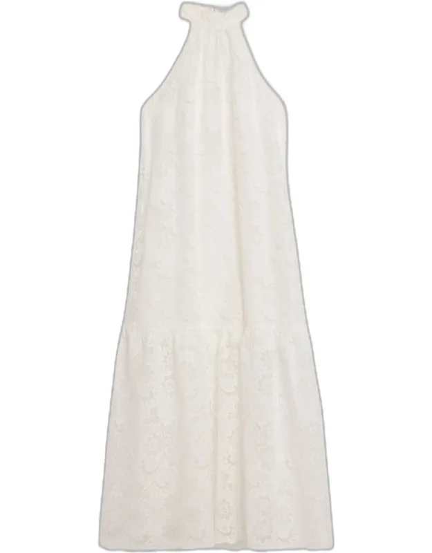 Floral-embroidered Halter Midi Dress