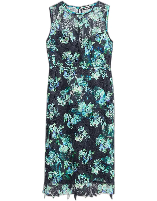 Floral-print Lace Midi Sheath Dress