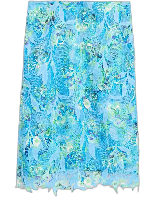 Floral-print Lace Midi Skirt