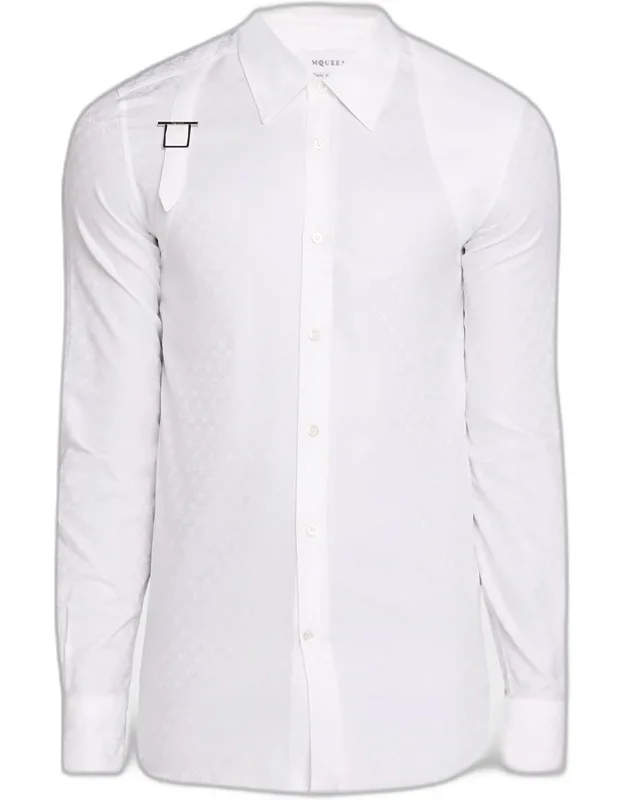 Harness-detail Skull Jacquard Cotton Shirt