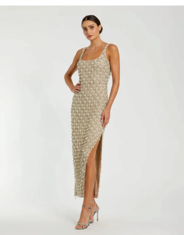 Beaded Scoop Neck Midi Dress
