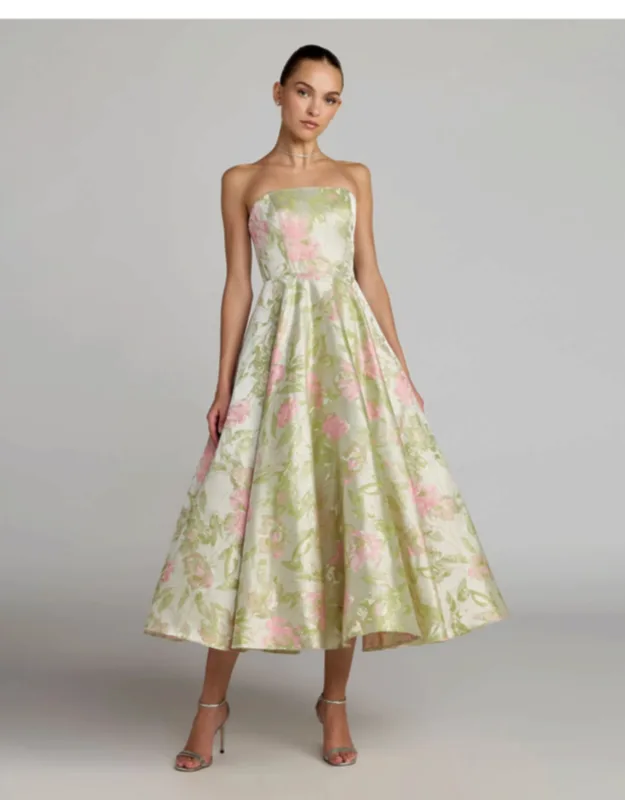 Floral Strapless A-line Midi Dress