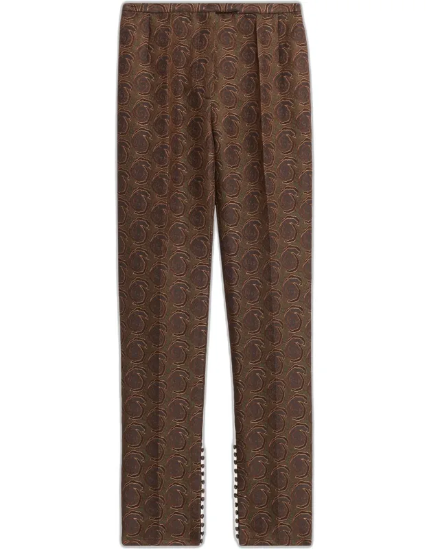 Geo Jacquard Skinny-leg Button-hem Pants